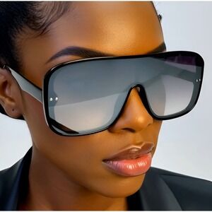 Shield Sunglasses Oversized Flat‎ Top Mirrored Lens Fashion Visor Sunnies Lentes